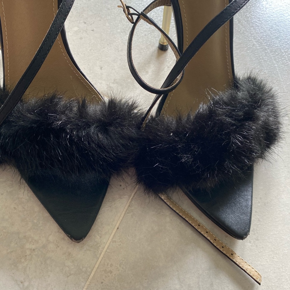 Plush-Dreams Pointed Toe Fluffy Metallic Heel In … - image 3